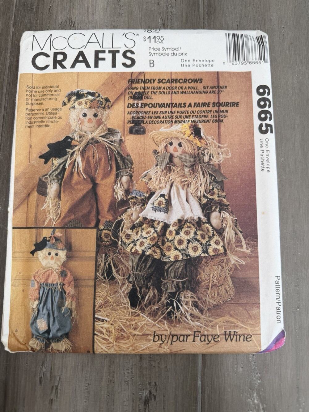 Vintage McCall’s Crafts Scarecrow decorating pattern 6665 Uncut Factory Folded
